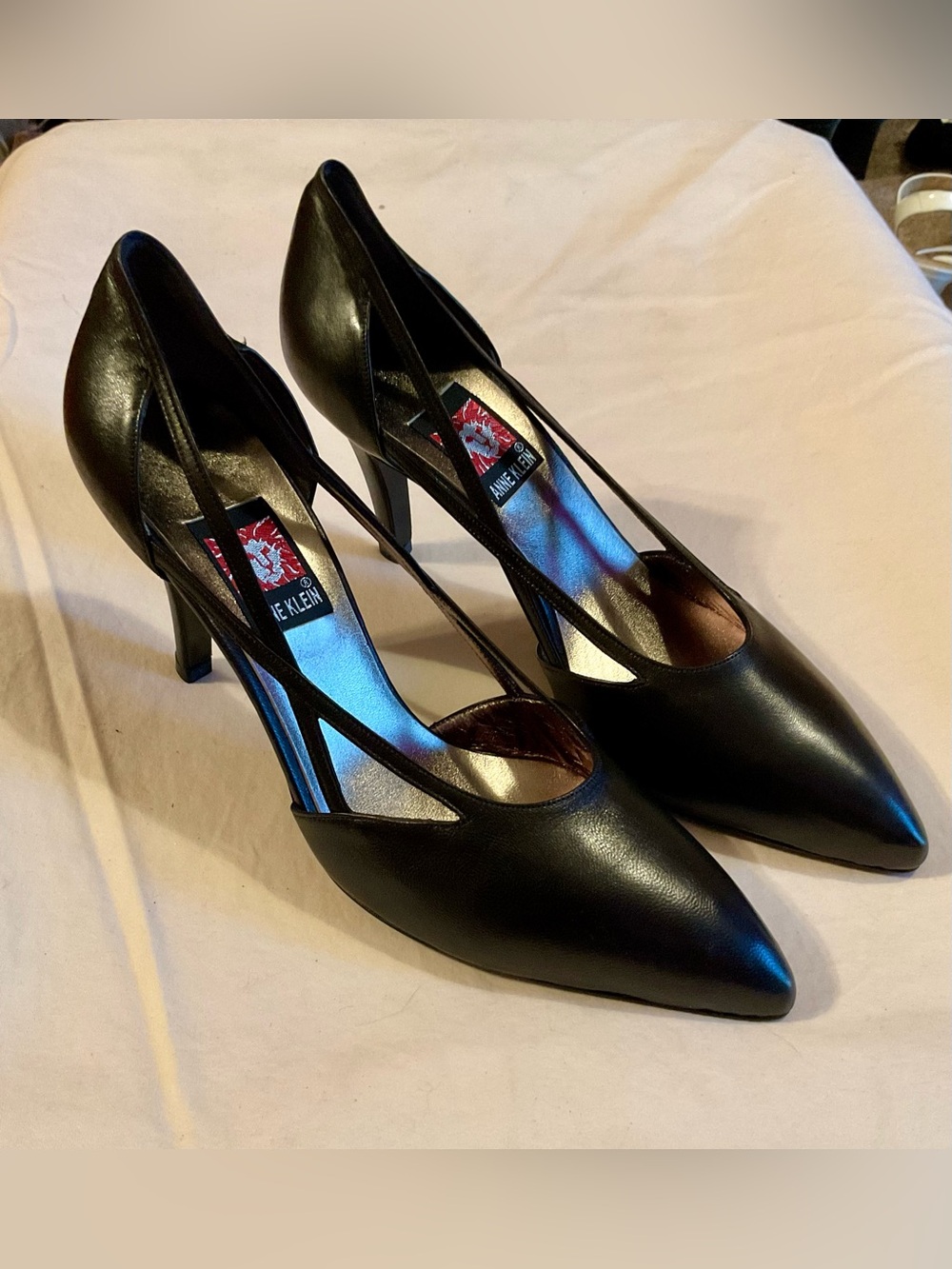 Anne Klein Vintage Black Cutout Pointed-Toe Heels